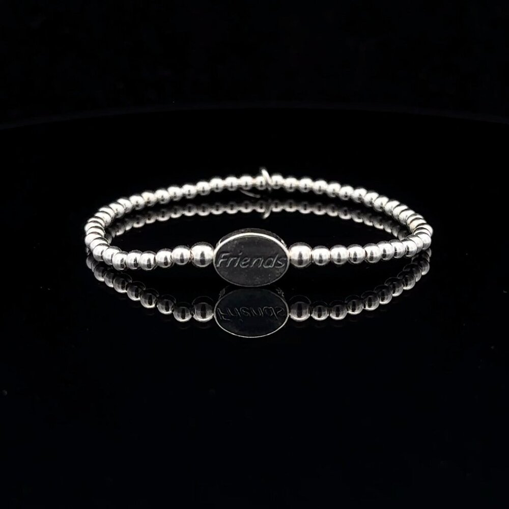 925 Sterling Silver Beaded Stretch Stacking Bracelet Minimalist Friends